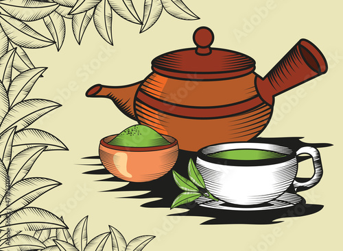 matcha tea pot and cup