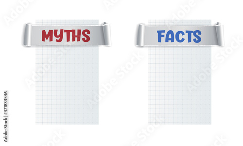 Myths and facts sign. Myths vs Facts header design with frame for text. True or false facts bubble. Paper torn design for any purposes.