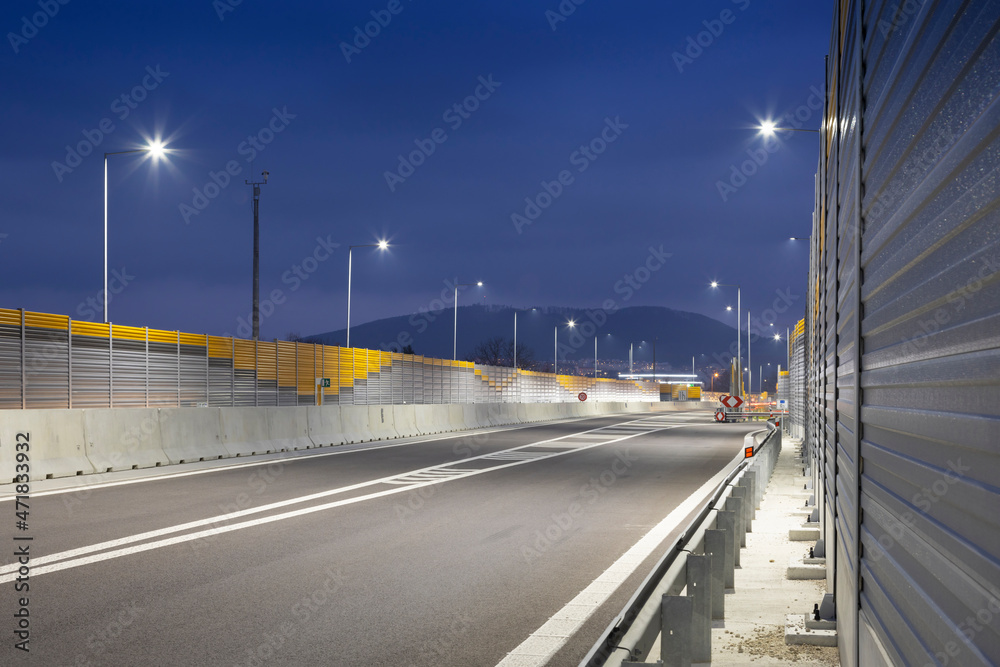 modern safety highway at night with LED streetlights
