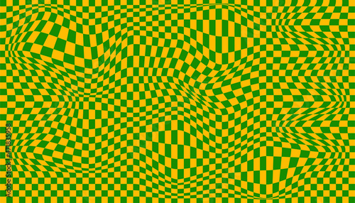 Distorted surface. Chess background with distortion. Optical illusion banner