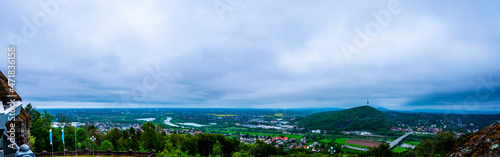 View from the Emperor Kaiser William Monument at Porta Westfalica city Bad Oeynhausen. Famous tourist destination, place for visit photo