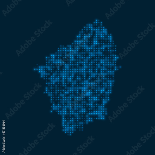 Naxos dotted glowing map. Shape of the island with blue bright bulbs. Vector illustration.