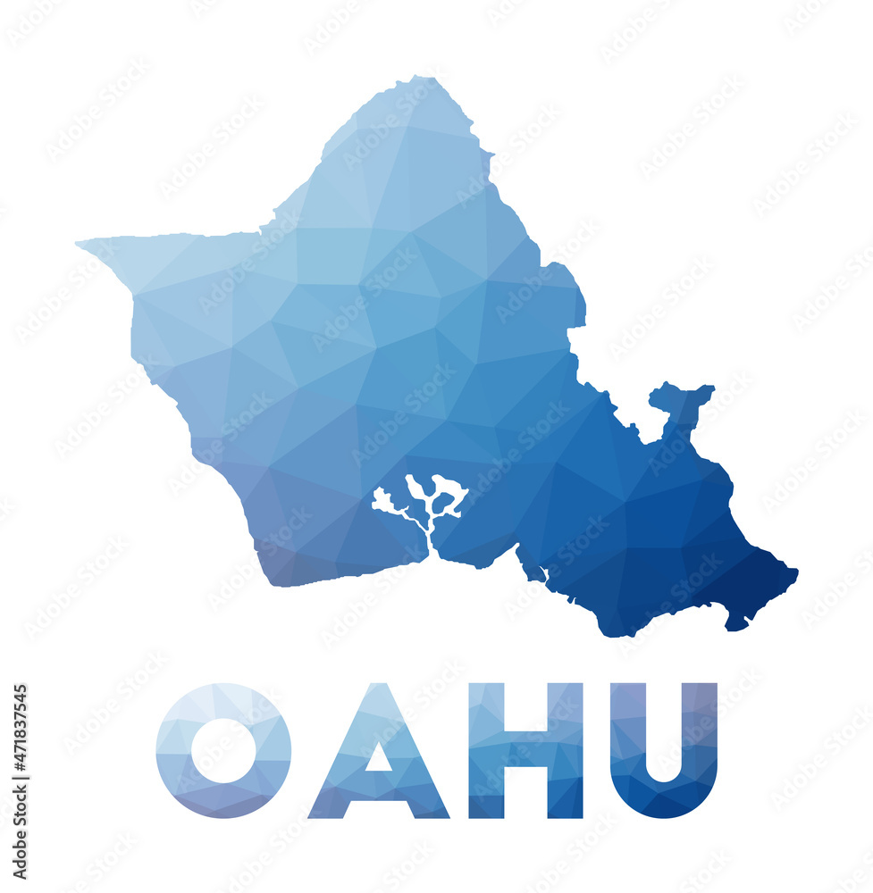 Low poly map of Oahu. Geometric illustration of the island. Oahu polygonal map. Technology, internet, network concept. Vector illustration. Low poly map of Oahu. Geometric illustration of the island. Oahu polygonal map. Technology, internet, network concept. Vector illustration.