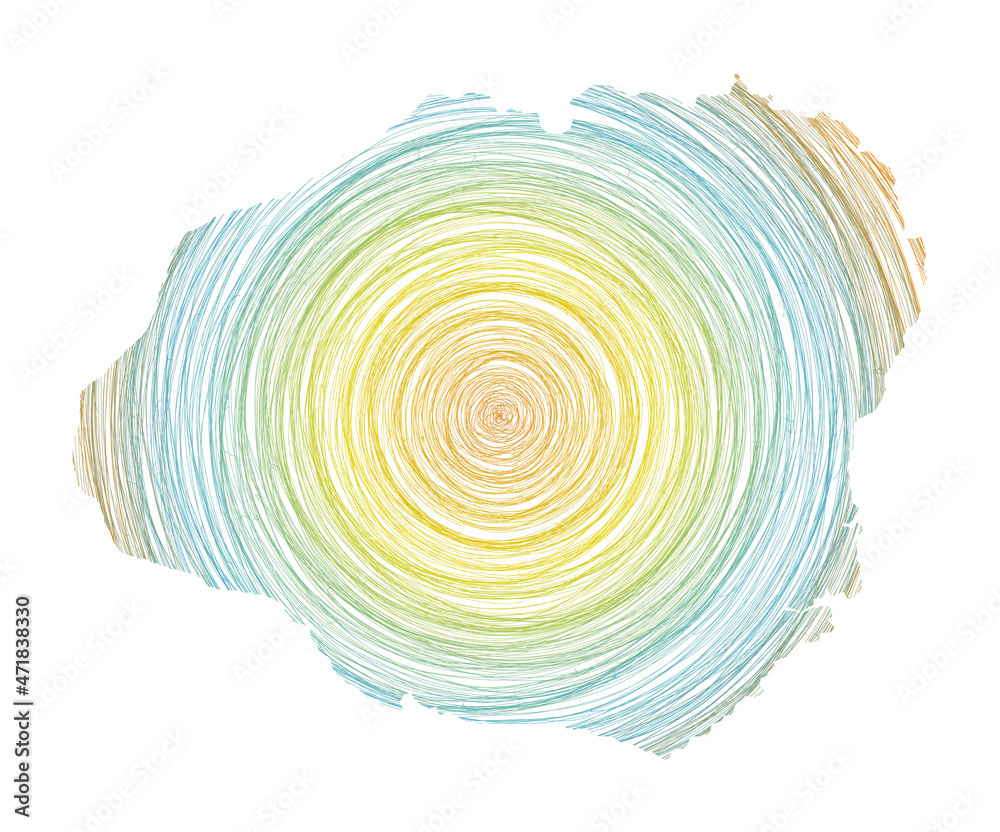 Fototapeta premium Kauai map filled with concentric circles. Sketch style circles in shape of the island. Vector Illustration.