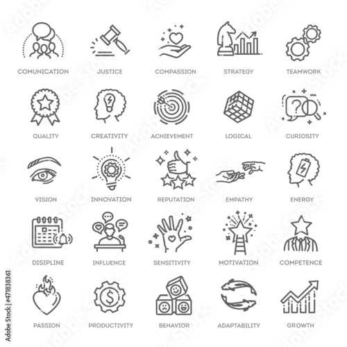 Core values line icons. Vector outline symbols