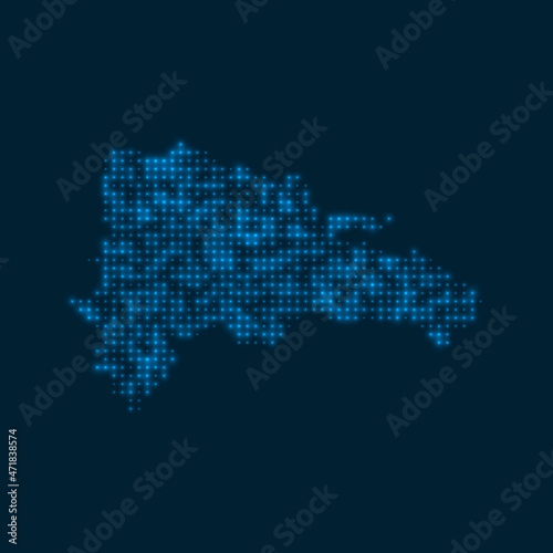 Dominicana dotted glowing map. Shape of the country with blue bright bulbs. Vector illustration.
