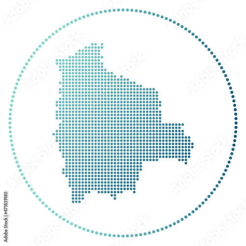 Bolivia digital badge. Dotted style map of Bolivia in circle. Tech icon of the country with gradiented dots. Authentic vector illustration.