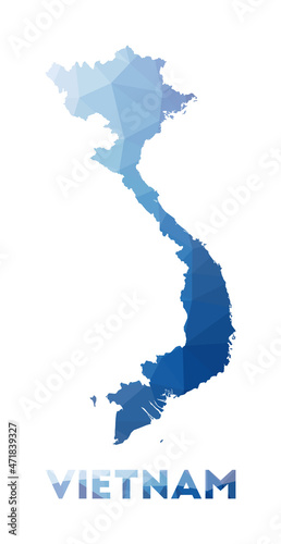 Low poly map of Vietnam. Geometric illustration of the country. Vietnam polygonal map. Technology, internet, network concept. Vector illustration.