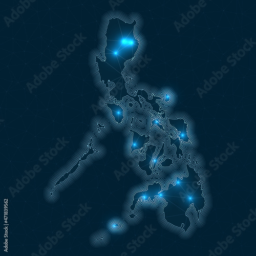 Philippines network map. Abstract geometric map of the country. Digital connections and telecommunication design. Glowing internet network. Superb vector illustration.