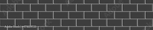 Black subway tile seamless pattern. Metro stone brick wall background. Kitchen backsplash or bathroom ceramic wall texture. Vector flat illustration.