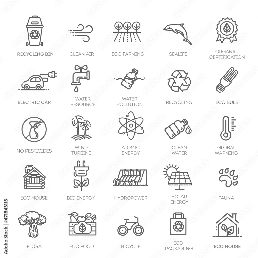 Ecology and green energy, thin line web icon set. Outline icons collection. Ecology and green energy, thin line web icon set. Outline icons collection.