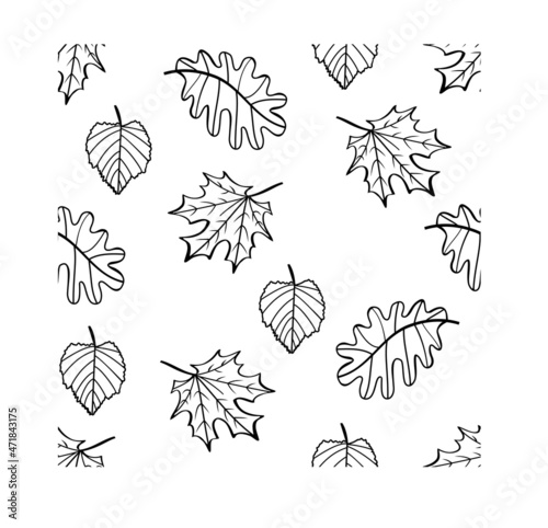 vector background pattern with painted maple, oak and linden leaves, suitable for printing on fabric, wallpaper, paper