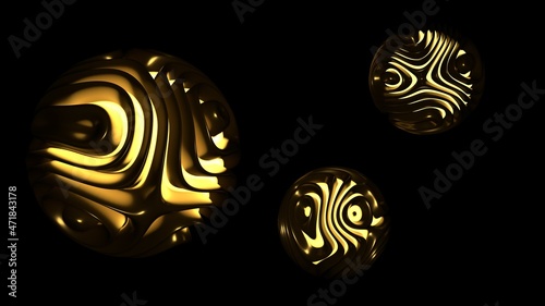 3D Render. Abstract futuristic geometric goldes shapes background