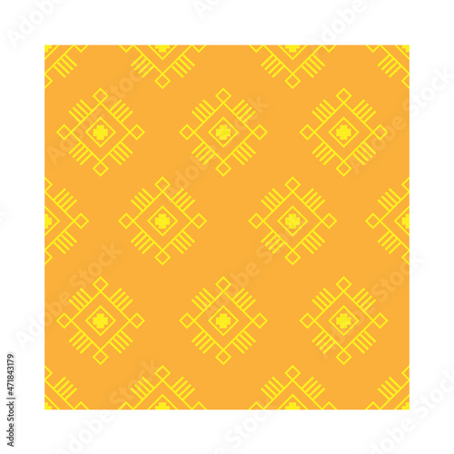   vector background pattern with geometric ornament, ornament under embroidery on fabric, white on a blue background  