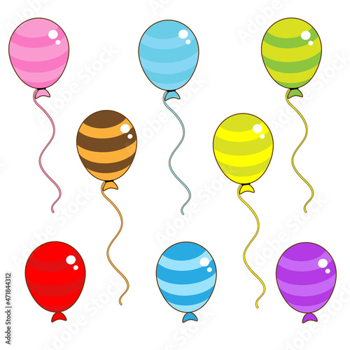 Colorful cartoon balloons with stripes on white background