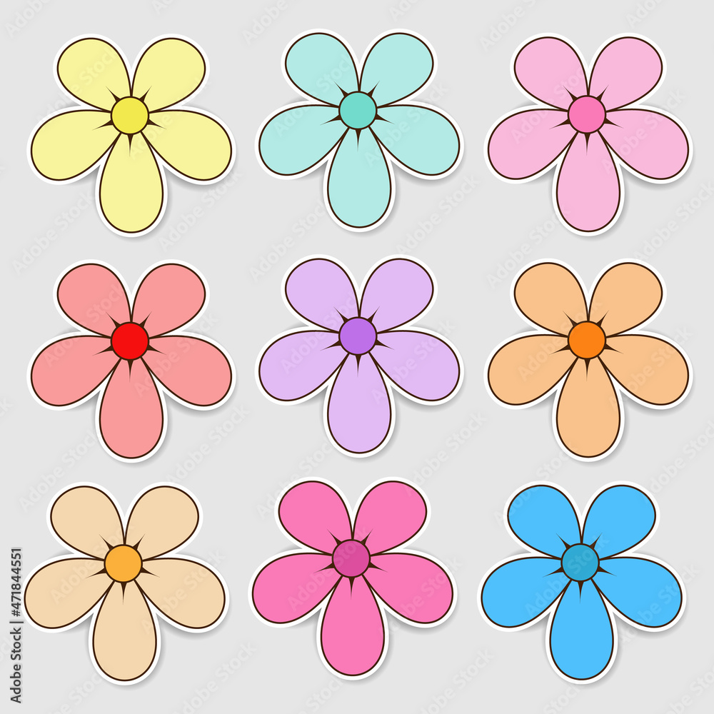 Colorful paper flowers with five petals Colorful paper flowers with five petals