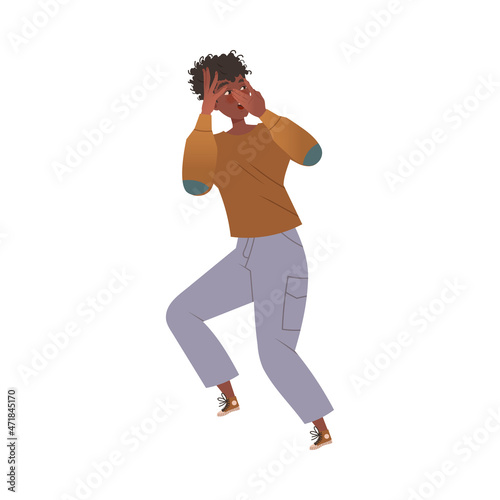Man Character Afraid of Something Feeling Scared and Terrified Shaking with Fear Vector Illustration