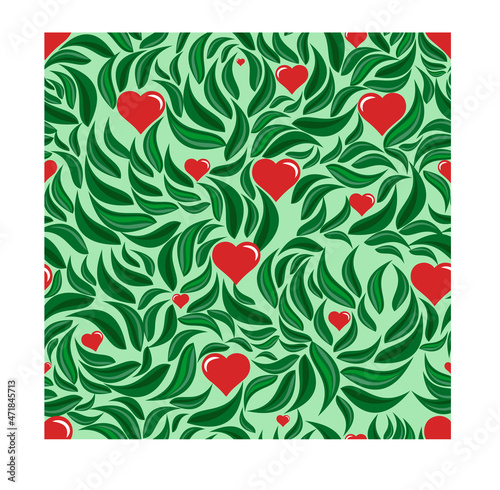  heart pattern background icon with leaves in spring colors, abstract pattern of love of nature  