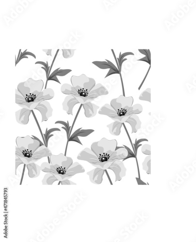 vector background pattern on a summer theme with poppy flowers in black and white, suitable for printing on fabric, wallpaper, paper and postcards