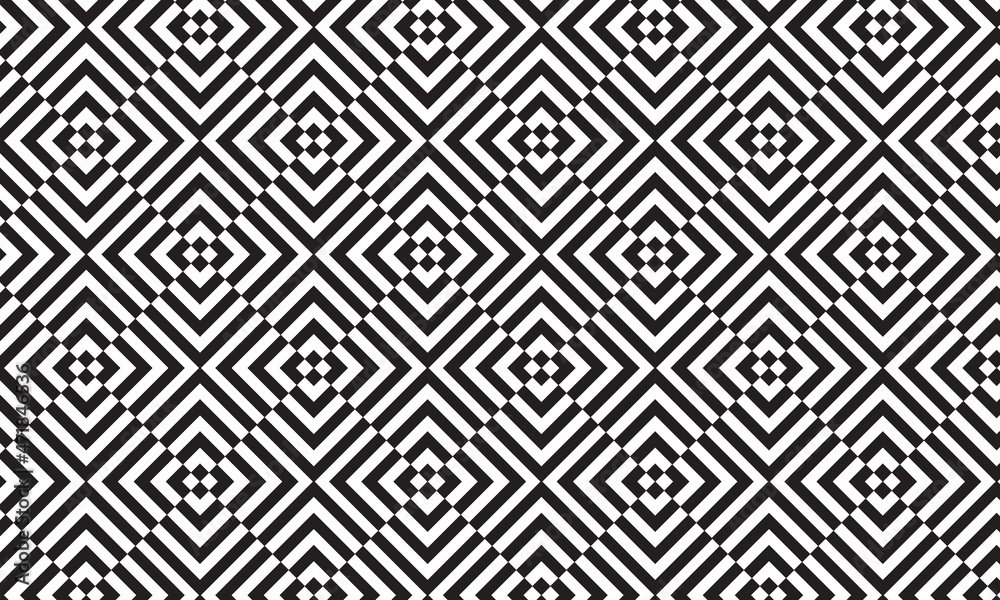 Abstract black and white seamless geometric pattern design. Vector illusive background for cloth, textile, print