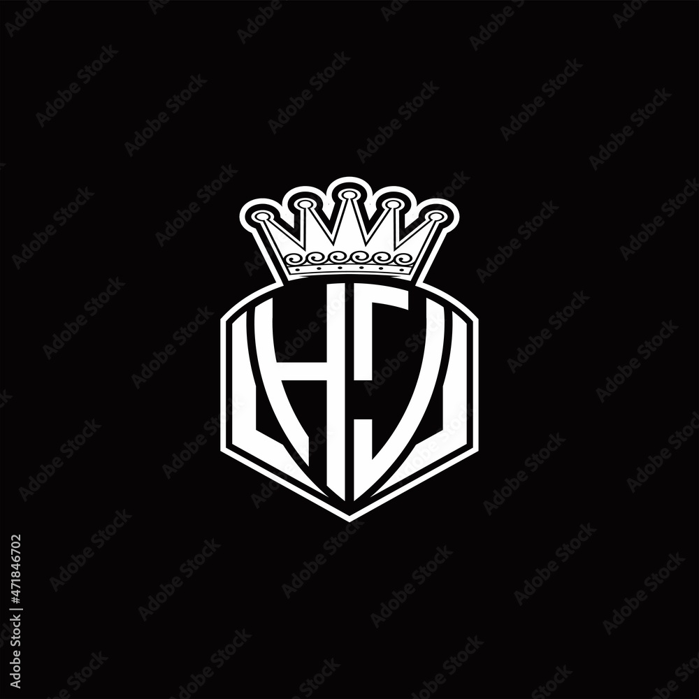 HJ Logo monogram with luxury emblem shape and crown design template HJ Logo monogram with luxury emblem shape and crown design template
