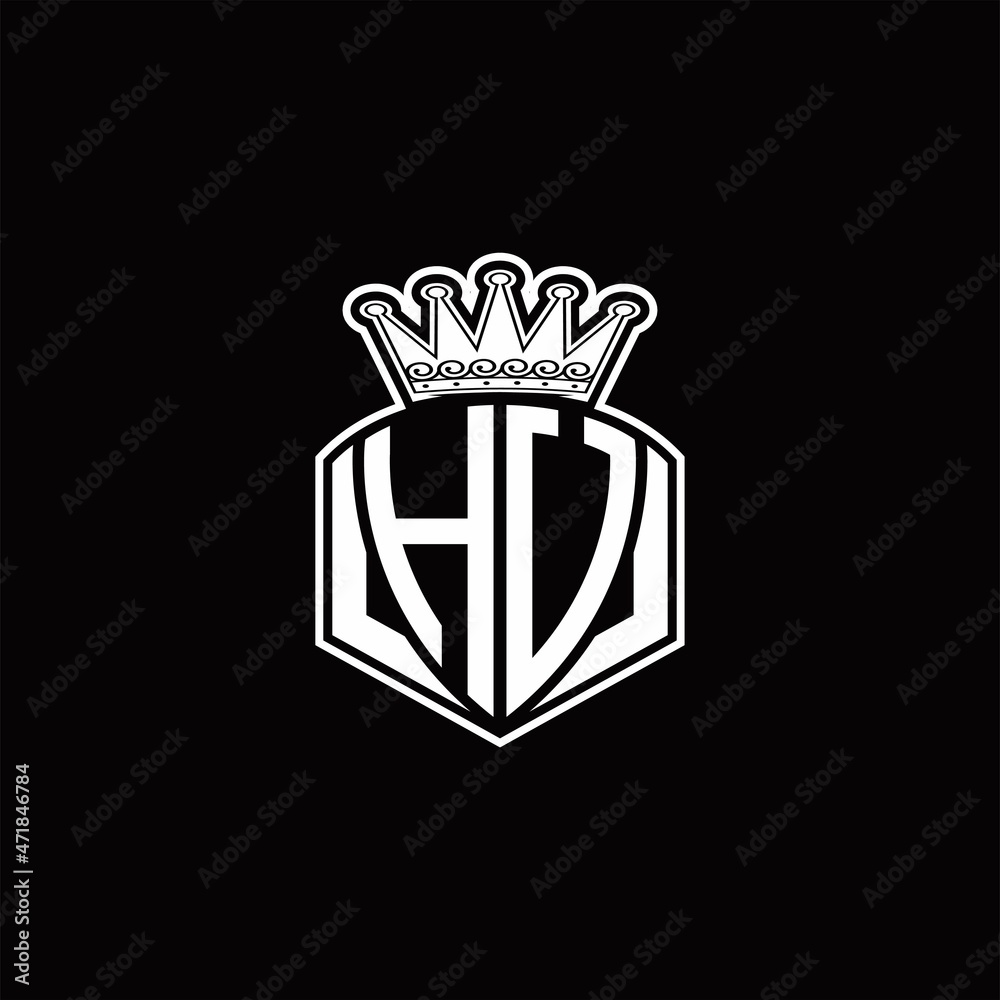 HU Logo monogram with luxury emblem shape and crown design template