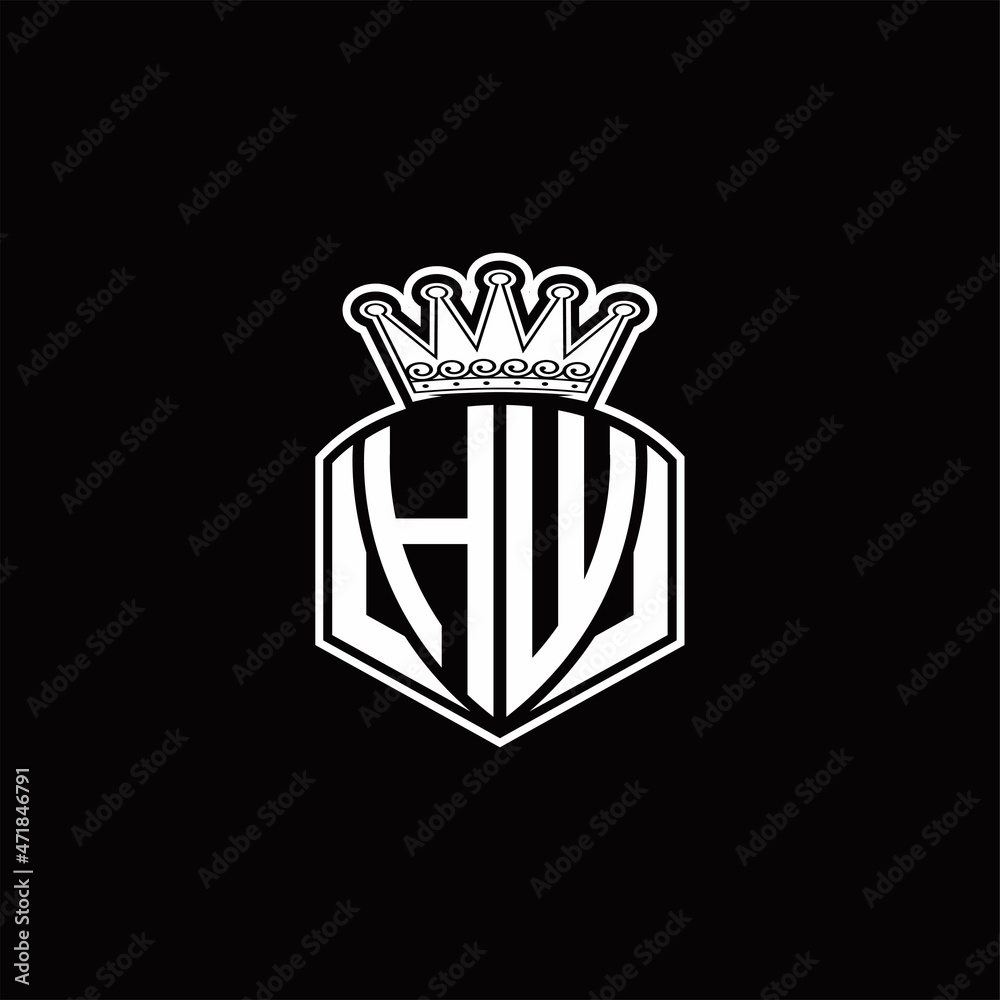 HW Logo monogram with luxury emblem shape and crown design template HW Logo monogram with luxury emblem shape and crown design template