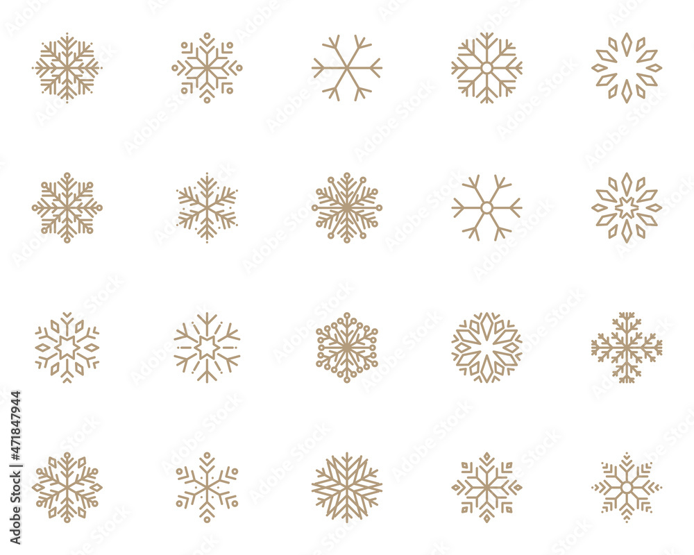 set of snow flake line icons, cool, winter, christmas