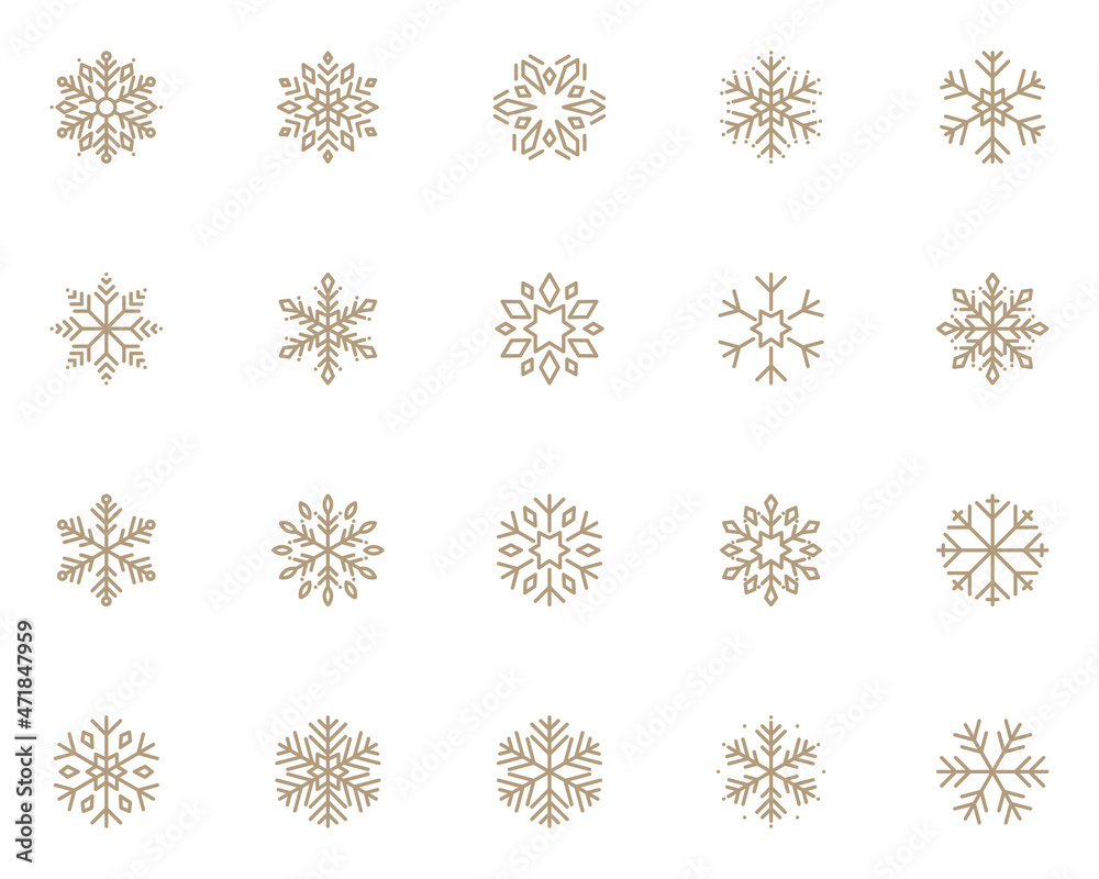 set of snow flake line icons, cool, winter, christmas set of snow flake line icons, cool, winter, christmas