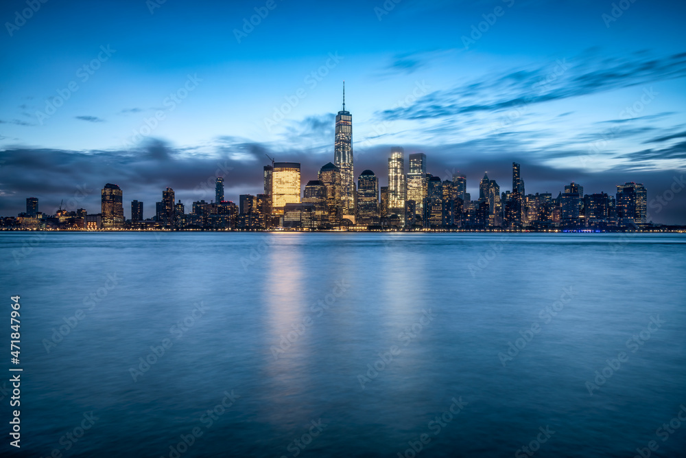 Lower Manhattan Skyline at night, New York City, USA