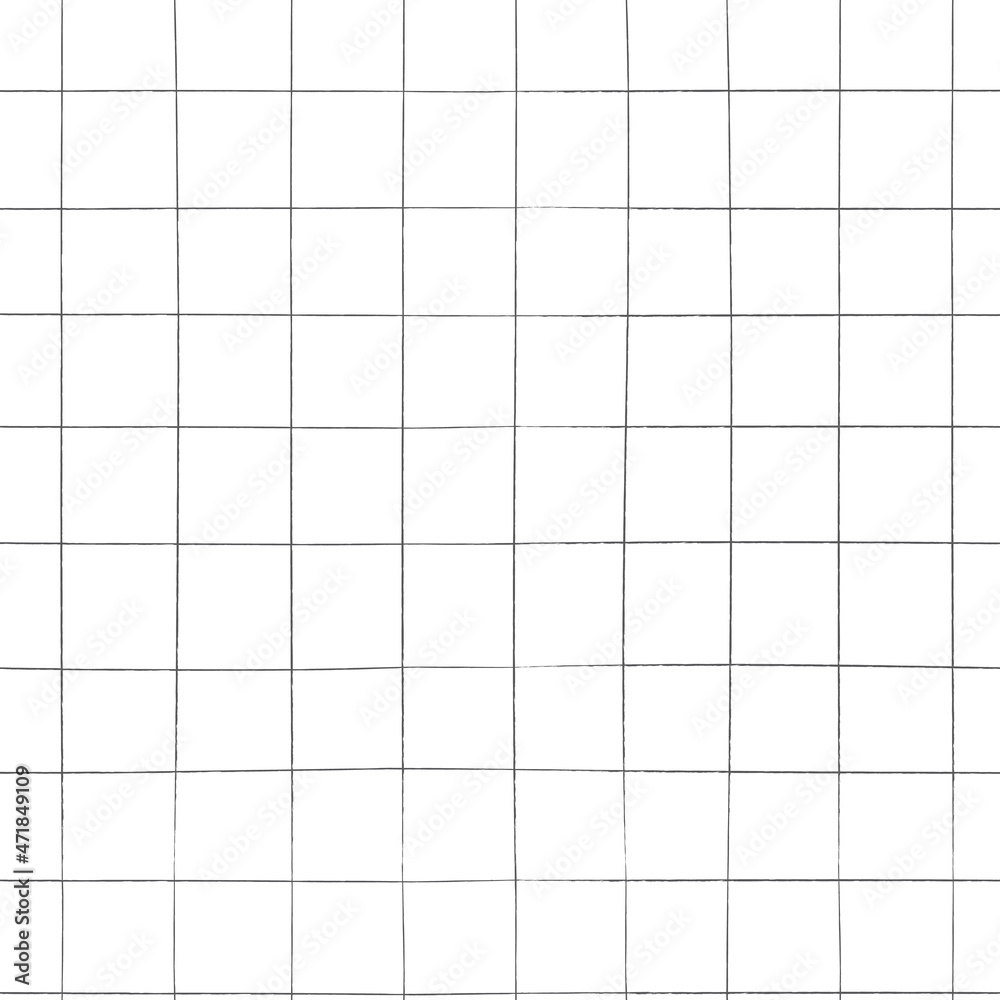 Hand drawn black and white plaid pattern. Check, square seamless background. Line art freehand vector texture. Crossing stripes brush stroke or chalk effect