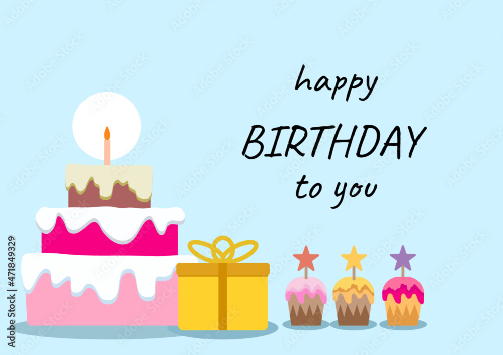 birthday celebration with a cake, cupcake, candle and gift box for web banner, template, card print birthday celebration with a cake, cupcake, candle and gift box for web banner, template, card print