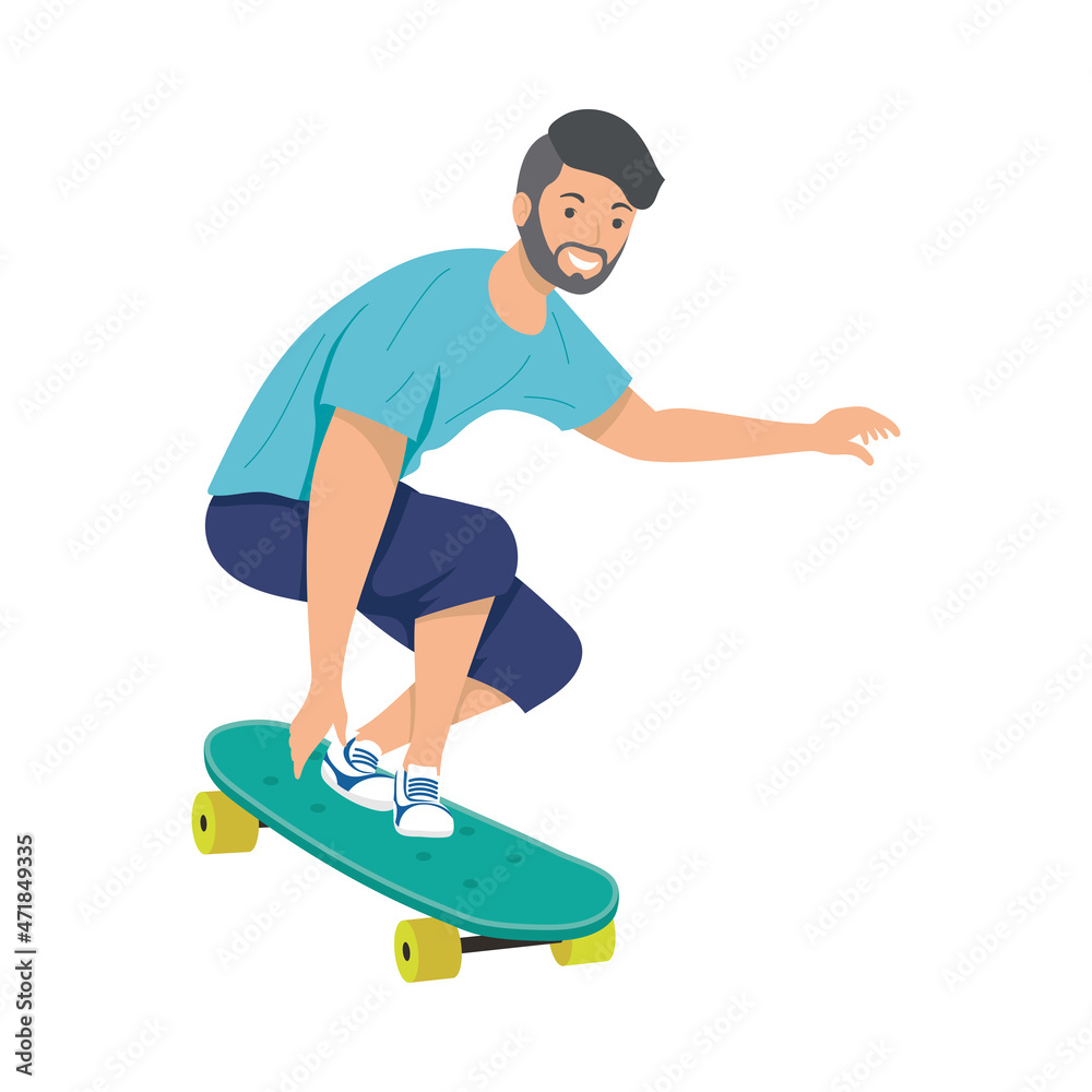 bearde man in skateboard