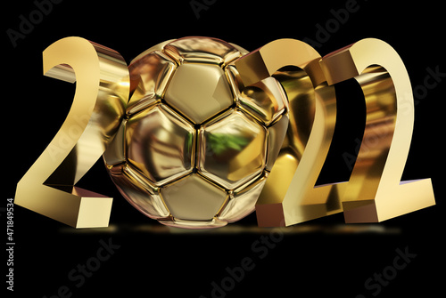 2022 22  soccer football ball golden isolated new year - 3d rendering photo