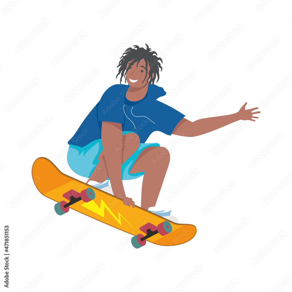 afro man in skateboard