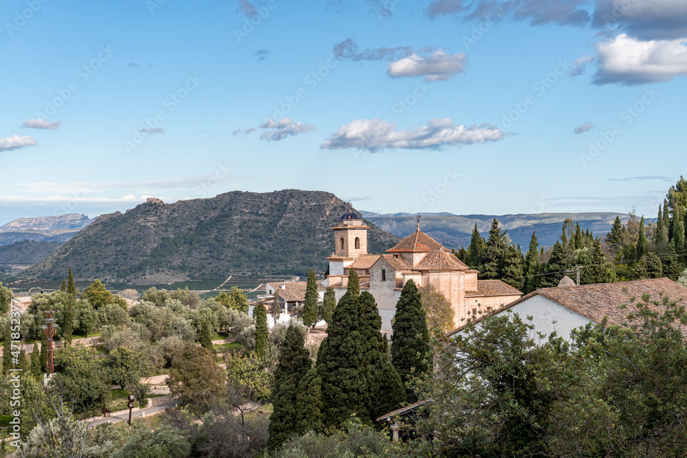 Mountainous landscape with the hermitage of Sant Josep in Xativa.