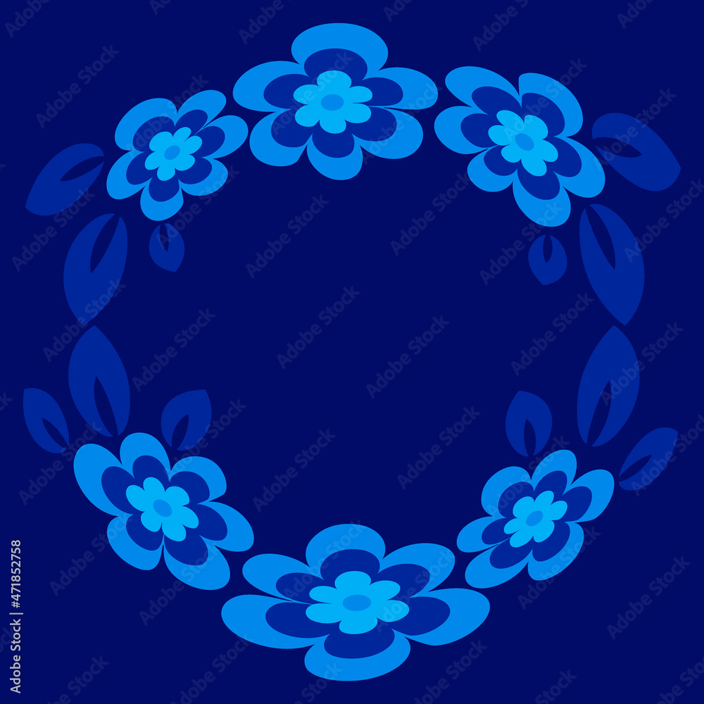 Illustration - Round frame or wreath on a square background - stylized flowers and leaves - graphics. Design elements Illustration - Round frame or wreath on a square background - stylized flowers and leaves - graphics. Design elements