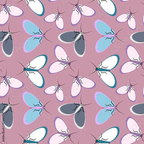 Seamless pattern - stylized moths - graphics. Summer, insects, unbearable ease of life. Wallpapers, textiles, packaging