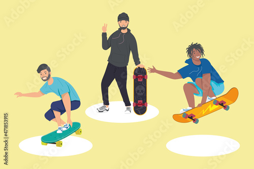 three skaters boys characters