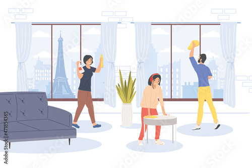 three persons remodeling house