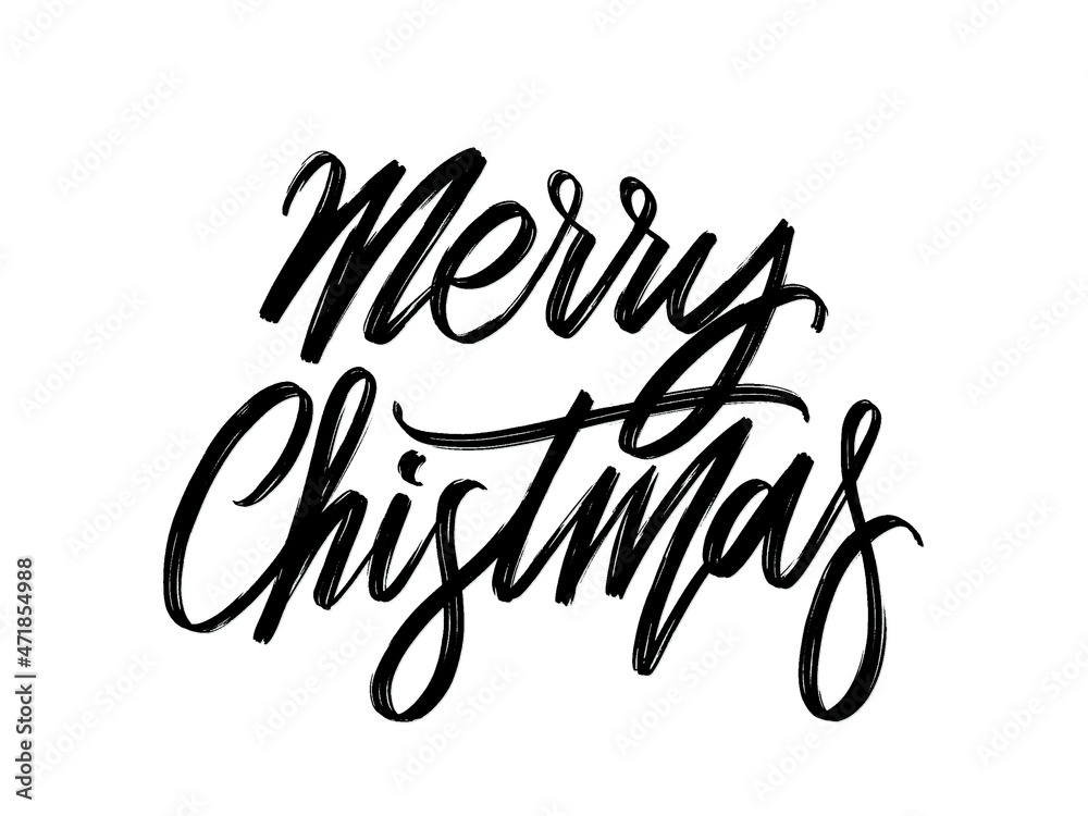 Merry Christmas. Hand written lettering isolated on white background.Vector template for poster, social network, banner, cards.