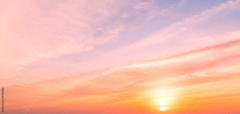 Pink sky romantic pastel with orange sunlight cloud in the evening