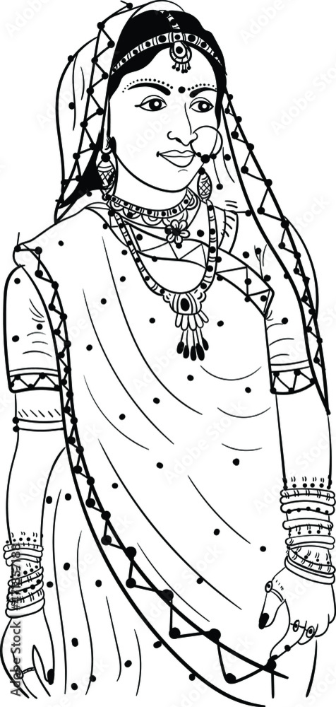 Indian bride black and white line drawing clip art. Indian wedding clip ...