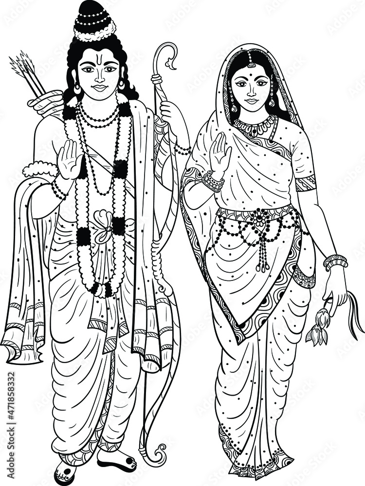 illustration sketch of Lord Rama with bow arrow. Happy Ram Navami 20866536  Vector Art at Vecteezy