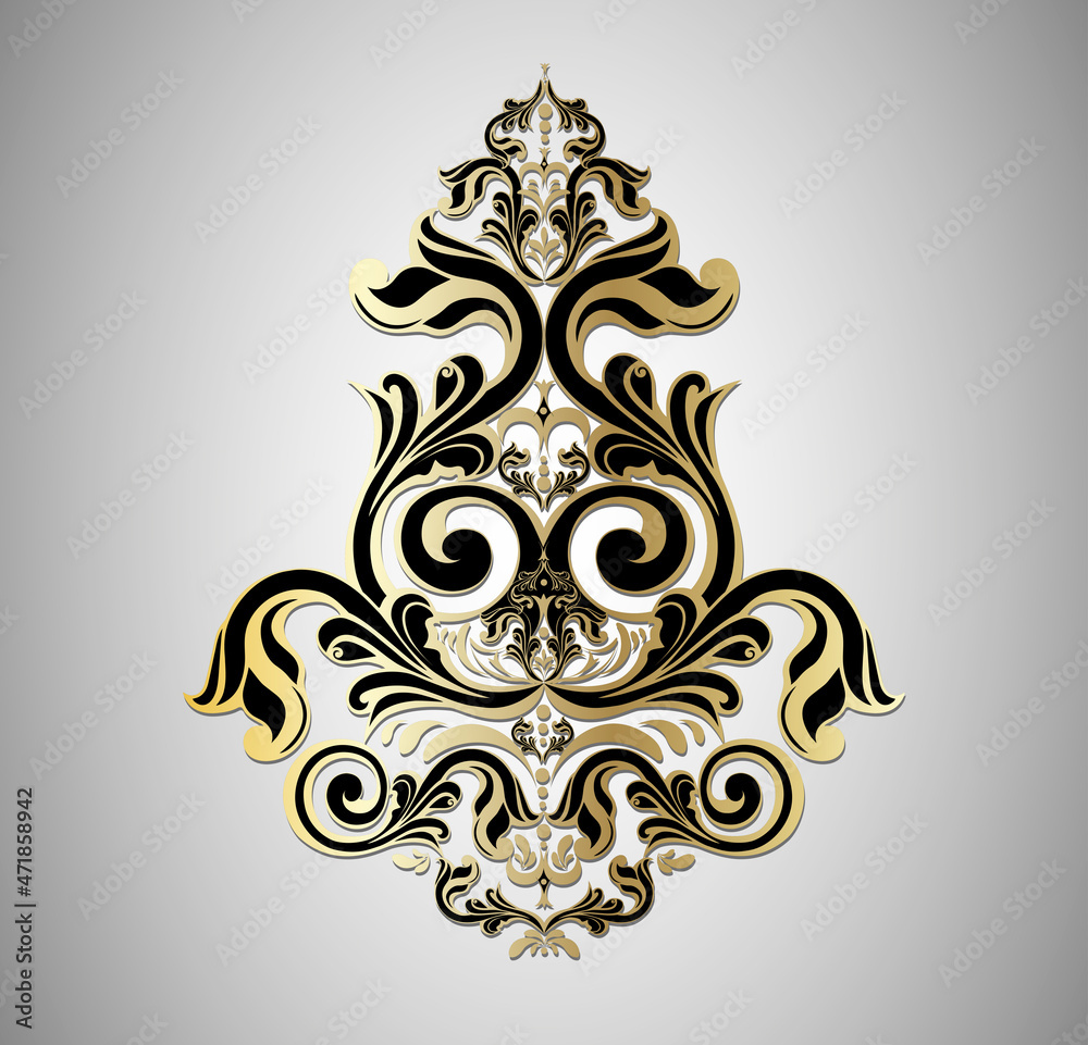 Vector damask vintage baroque scroll ornament swirl. Victorian monogram heraldic shield swirl.Retro floral leaf pattern border foliage antique  acanthus calligraphy engraved tattoo. Tile decor element