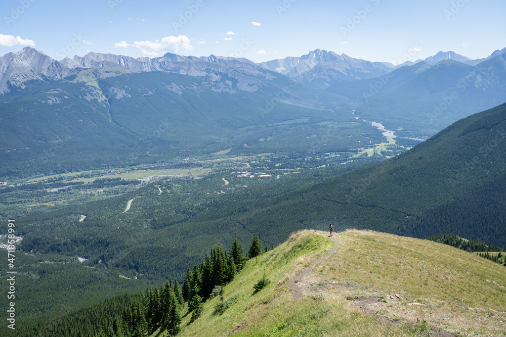 Green alpine valley view from top of the mountain, Canadian Rockies, Canada