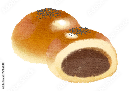美味しそうなあんぱんの水彩画風イラストセット
