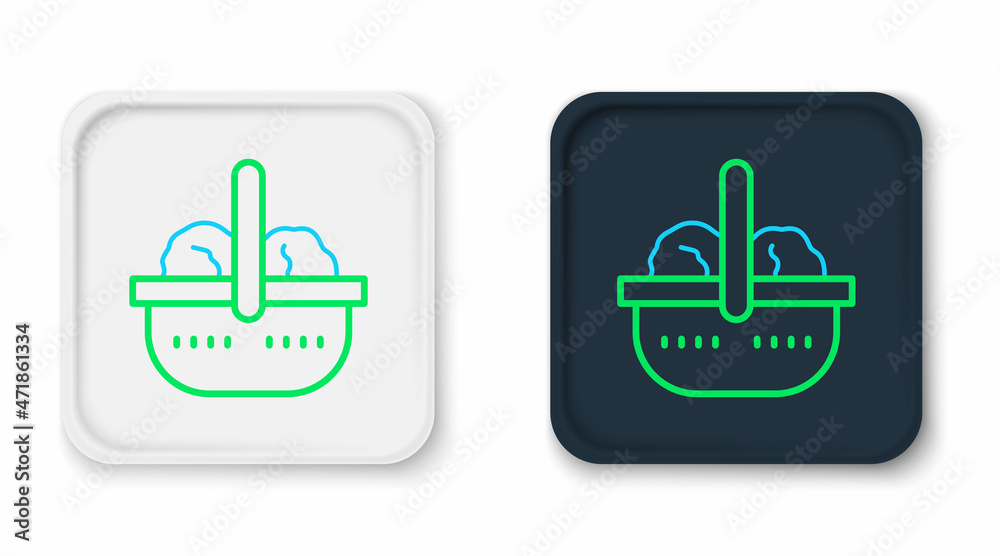 Line Shopping basket and food icon isolated on white background. Food store, supermarket. Colorful outline concept. Vector Line Shopping basket and food icon isolated on white background. Food store, supermarket. Colorful outline concept. Vector