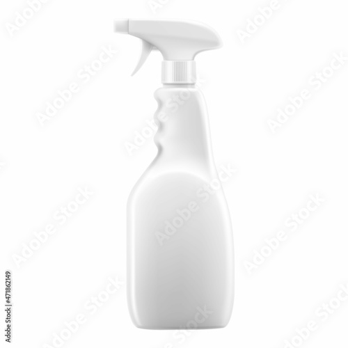 Realistic White Plastic bottle can Spray Pistol. Household cleaning chemicals bottles of toilet and bathroom cleaner, bottle for detergents. Vector 3D isolated mockup