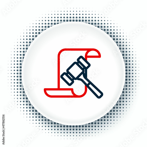 Line Auction hammer icon isolated on white background. Gavel - hammer of judge or auctioneer. Bidding process, deal done. Auction bidding. Colorful outline concept. Vector